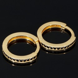 Mini Creolen mit schwarzen Zirkoniasteinen aus exquisitem Gold (585er 14K Gelbgold)