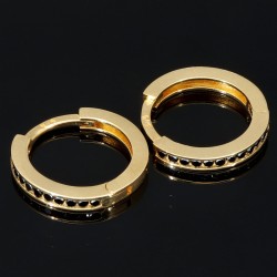 Mini Creolen mit schwarzen Zirkoniasteinen aus exquisitem Gold (585er 14K Gelbgold)