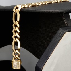 Außergewöhnliches Panzerarmband in edlem Figaro Design mit Zirkoniabesatz aus 14K/585 Gold in ca. 1 cm Stärke, ca. 21cm Länge, (ca. 13,6g)