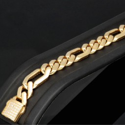 Außergewöhnliches Panzerarmband in edlem Figaro Design mit Zirkoniabesatz aus 14K/585 Gold in ca. 1 cm Stärke, ca. 21cm Länge, (ca. 13,6g)