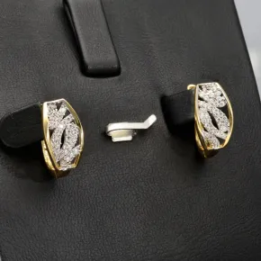 Stylische Ohrringe aus massivem Bicolor 585er 14K Gold mit Zirkonia mit englischem Verschluss (Weißgold und Gelbgold)
