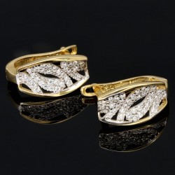 Stylische Ohrringe aus massivem Bicolor 585er 14K Gold mit Zirkonia mit englischem Verschluss (Weißgold und Gelbgold)