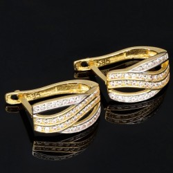 Massive Ohrringe in Bicolor Design mit Zirkoniasteinen besetzt aus 14K / 585 Gold