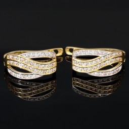 Massive Ohrringe in Bicolor Design mit Zirkoniasteinen besetzt aus 14K / 585 Gold