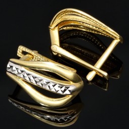Stilvolle Bicolor Gold-Ohrringe in edlem 14K / 585 Gelbgold und Weißgold