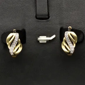 Gold-Ohrringe aus massivem 585er 14K Gelbgold und kleinem Anteil Weißgold mit Zirkonia bestückt
