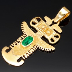 Precolombino - Präkolumbianisches Motiv aus der Tolima Kultur als 18k-Goldanhänger mit einem leuchtend tannengrünen Smaragd (ca. 0,38ct.) - in aufwendiger Handarbeit hergestellt