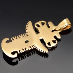 Precolombino - Präkolumbianisches Motiv aus der Tolima Kultur als 18k-Goldanhänger mit einem leuchtend tannengrünen Smaragd (ca. 0,38ct.) - in aufwendiger Handarbeit hergestellt