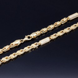 Bling-Bling-Königskette mit Zirkoniabesatz aus 585er Gelbgold (14k)- ca. 55cm lang, 3,3 mm breit, ca. 14,5g
