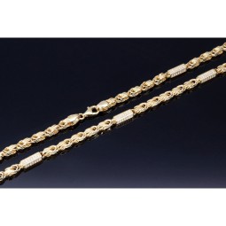 Bling-Bling-Königskette mit Zirkoniabesatz aus 585er Gelbgold (14k)- ca. 55cm lang, 3,3 mm breit, ca. 14,5g