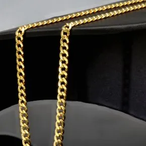 Glänzende Panzerkette aus edlem 585 /14k Gold (ca. 4 mm breit und 51 cm lang)