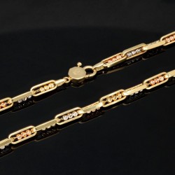 Exquisite Ankerkette aus hochwertigem 585 / 14K Tricolor Gold (Gelbgold, Weißgold und Roségold) für Herren und Damen (ca. 60cm Länge)