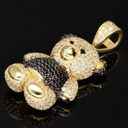Bling Bling Panda-Bär-Anhänger aus edlem 585 14K Gold besetzt mit funkelnden Zirkoniasteinen
