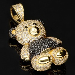 Bling Bling Panda-Bär-Anhänger aus edlem 585 14K Gold besetzt mit funkelnden Zirkoniasteinen