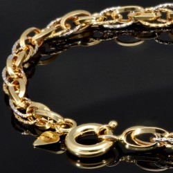 Bicolor Armband aus funkelnden 585 14K Gold in außergewöhnlichem Design in ca. 20,5 cm Länge