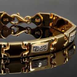 Exquisites Armband in modernem Greco Design - Bicolor Gold 14K / 585 Gelb- und Weißgold (ca. 21,5 cm Länge)