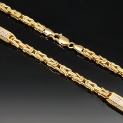 Bling-Bling Königskette mit Zirkoniabesatz aus 14K 585er Gold (Gelbgold) - ca. 65cm, 4,5 mm, 28g
