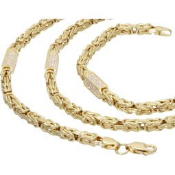Bling-Bling Königskette mit Zirkoniabesatz aus 14K 585er Gold (Gelbgold) - ca. 65cm, 4,5 mm, 28g