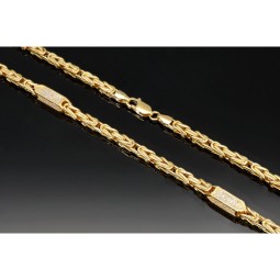 Bling-Bling Königskette mit Zirkoniabesatz aus 14K 585er Gold (Gelbgold) - ca. 65cm, 4,5 mm, 28g
