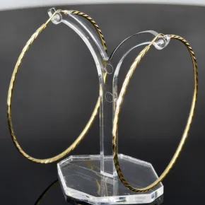 Elegante XL Creolen / Hoops mit diagonalem Muster in 585er 14K Gold (Gelbgold)