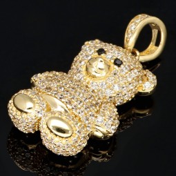 Teddy Bär-Anhänger aus 14K 585 Gelbgold mit glitzernden Zirkonia besetzt
