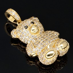 Teddy Bär-Anhänger aus 14K 585 Gelbgold mit glitzernden Zirkonia besetzt
