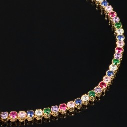 Farbenfrohes Tennisarmband mit verschiedenfarbigen Zirkoniasteinen aus hochwertigem 585 14K Gold in (ca. 18 cm Länge)