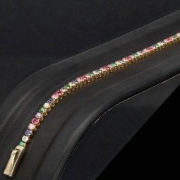 Farbenfrohes Tennisarmband mit verschiedenfarbigen Zirkoniasteinen aus hochwertigem 585 14K Gold in (ca. 18 cm Länge)
