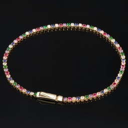 Farbenfrohes Tennisarmband mit verschiedenfarbigen Zirkoniasteinen aus hochwertigem 585 14K Gold in (ca. 18 cm Länge)