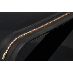 Farbenfrohes Tennisarmband mit verschiedenfarbigen Zirkoniasteinen aus hochwertigem 585 14K Gold in (ca. 18 cm Länge)
