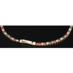 Farbenfrohes Tennisarmband mit verschiedenfarbigen Zirkoniasteinen aus hochwertigem 585 14K Gold in (ca. 18 cm Länge)