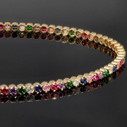 Farbenfrohes Tennisarmband mit verschiedenfarbigen Zirkoniasteinen aus hochwertigem 585 14K Gold in (ca. 18 cm Länge)