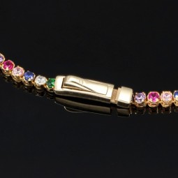 Farbenfrohes Tennisarmband mit verschiedenfarbigen Zirkoniasteinen aus hochwertigem 585 14K Gold in (ca. 18 cm Länge)