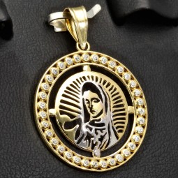 Heilige Maria - Hochwertig produzierter Anhänger aus Bicolor 585er 14 Karat Gold (Gelbgold und Weißgold)