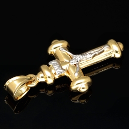 Glänzender Jesus Christus Kreuzanhänger aus 14k / 585er Bicolor Gold (Gelbgold und Weißgold)