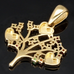 Lebensbaum-Anhänger mit Herzen und Zirkoniasteinen in 585 14 Karat Gold (Gelbgold)