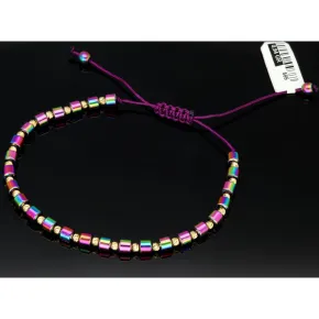 Stylisches Kugel Zug-Armband mit 25 edlen Goldperlen aus hochwertigem 585 14K und bunten, glänzenden Beads mit Flip Flop Effekt - längenverstellbar von 17cm -25cm