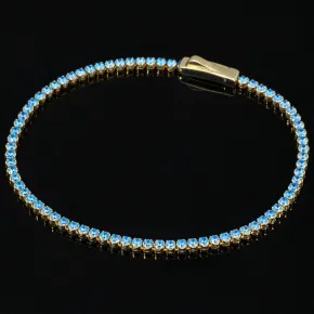 Trendiges Tennisarmband mit funkelnd, blauen Zirkoniasteinen aus 585 14K Gold in (ca. 16,5 cm Länge)