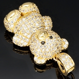 Glitzernder Teddy Bär-Anhänger aus 14K 585 Gelbgold mit Zirkonia besetzt