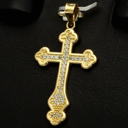 Massiver Kreuz-Anhänger - Kruzifix aus 14k / 585 Gold (Gelbgold) mit Zirkoniabesatz