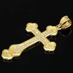 Massiver Kreuz-Anhänger - Kruzifix aus 14k / 585 Gold (Gelbgold) mit Zirkoniabesatz