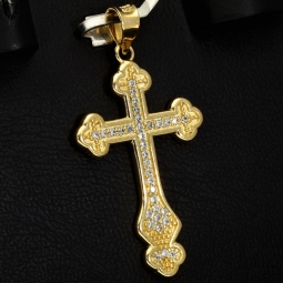 Massiver Kreuz-Anhänger - Kruzifix aus 14k / 585 Gold (Gelbgold) mit Zirkoniabesatz