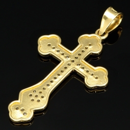 Massiver Kreuz-Anhänger - Kruzifix aus 14k / 585 Gold (Gelbgold) mit Zirkoniabesatz