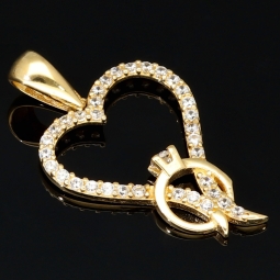 Anhänger - Motiv Herz mit verschlungenem Ring in 585er 14K Gold (Gelbgold) mit Zirkonia besetzt