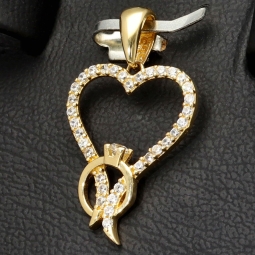 Anhänger - Motiv Herz mit verschlungenem Ring in 585er 14K Gold (Gelbgold) mit Zirkonia besetzt