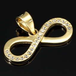 Infinity - Gold-Anhänger in Form der Unendlichkeitsschleife aus 585 14K Gelbgold mit funkelnden Zirkonia besetzt