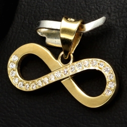 Infinity - Gold-Anhänger in Form der Unendlichkeitsschleife aus 585 14K Gelbgold mit funkelnden Zirkonia besetzt