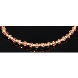 Trendiges, längenverstellbares Kugel Zug-Armband mit Goldperlen in 585 14K und funkelnden, transparenten, rosa Beads zum Schnäppchenpreis