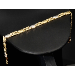 Bicolor Gold-Armband aus exquisitem 14K 585 Gelbgold und Weißgold (ca. 21 cm Länge, 6mm Breite) mit halb poliert und halb mattiertem Design