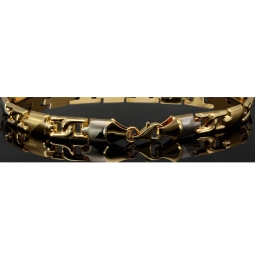 Bicolor Gold-Armband aus exquisitem 14K 585 Gelbgold und Weißgold (ca. 21 cm Länge, 6mm Breite) mit halb poliert und halb mattiertem Design